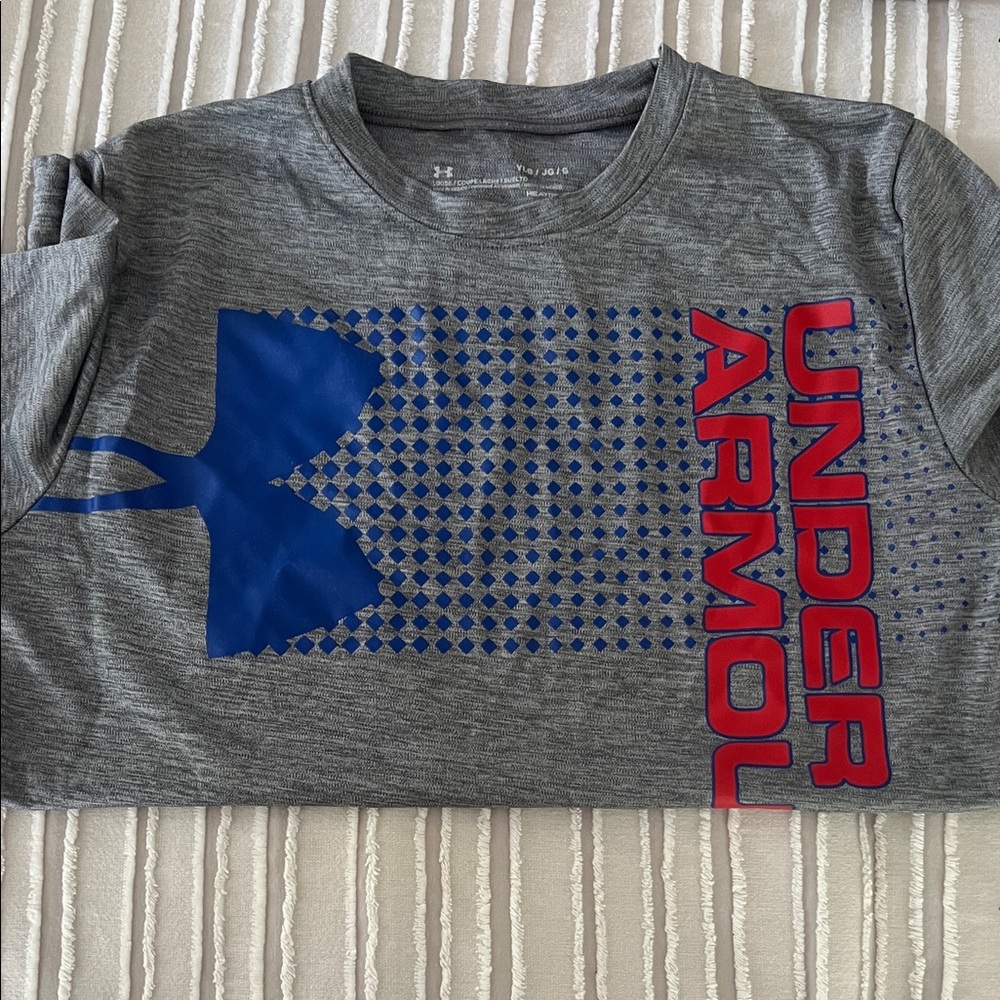 Under Armour Kids Gray Tee with Blue and Red Graphic